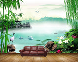 Avikalp MWZ0472 Swan Ducks Birds White Pink Flowers Stones Trees River 3D HD Wallpaper