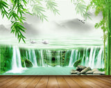 Avikalp MWZ0475 Waterfalls Trees Stones Swans Birds 3D HD Wallpaper