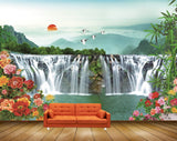 Avikalp MWZ0481 Waterfalls Flowers Sun Mountains Birds HD Wallpaper