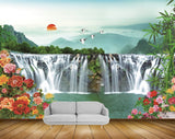 Avikalp MWZ0481 Waterfalls Flowers Sun Mountains Birds 3D HD Wallpaper