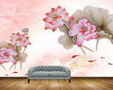 Avikalp MWZ0560 White Pink Flowers Leaves Fishes HD Wallpaper