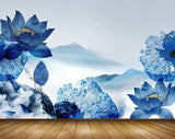 Avikalp MWZ0566 Blue Flowers Leaves 3D HD Wallpaper