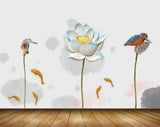 Avikalp MWZ0575 White Flower Birds Fishes 3D HD Wallpaper