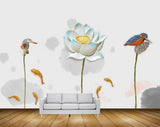 Avikalp MWZ0575 White Flower Birds Fishes 3D HD Wallpaper