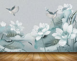 Avikalp MWZ0581 White Flowers Birds Leaves 3D HD Wallpaper