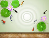 Avikalp MWZ0594 Fishes Purple Flowers Frog Leaves 3D HD Wallpaper