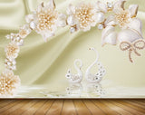 Avikalp MWZ0654 Golden White Flowers Crane 3D HD Wallpaper