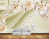 Avikalp MWZ0654 Golden White Flowers Crane 3D HD Wallpaper