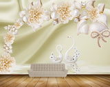 Avikalp MWZ0654 Golden White Flowers Crane 3D HD Wallpaper