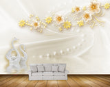 Avikalp MWZ0661 White Yellow Flowers Swans HD Wallpaper