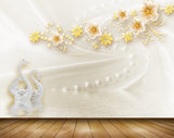 Avikalp MWZ0661 White Yellow Flowers Swans 3D HD Wallpaper