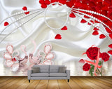 Avikalp MWZ0708Red Rose Flowers Swans HD Wallpaper