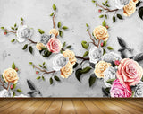 Avikalp MWZ0751 White Pink Rose Flowers Leaves 3D HD Wallpaper