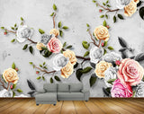 Avikalp MWZ0751 White Pink Rose Flowers Leaves 3D HD Wallpaper