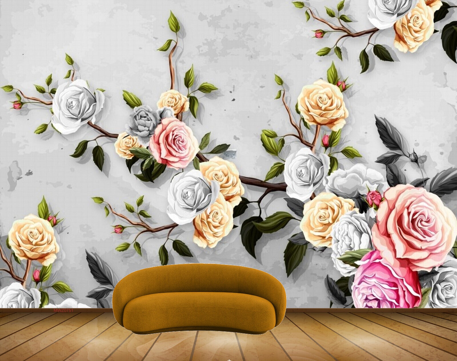 Avikalp MWZ0751 White Pink Rose Flowers Leaves 3D HD Wallpaper