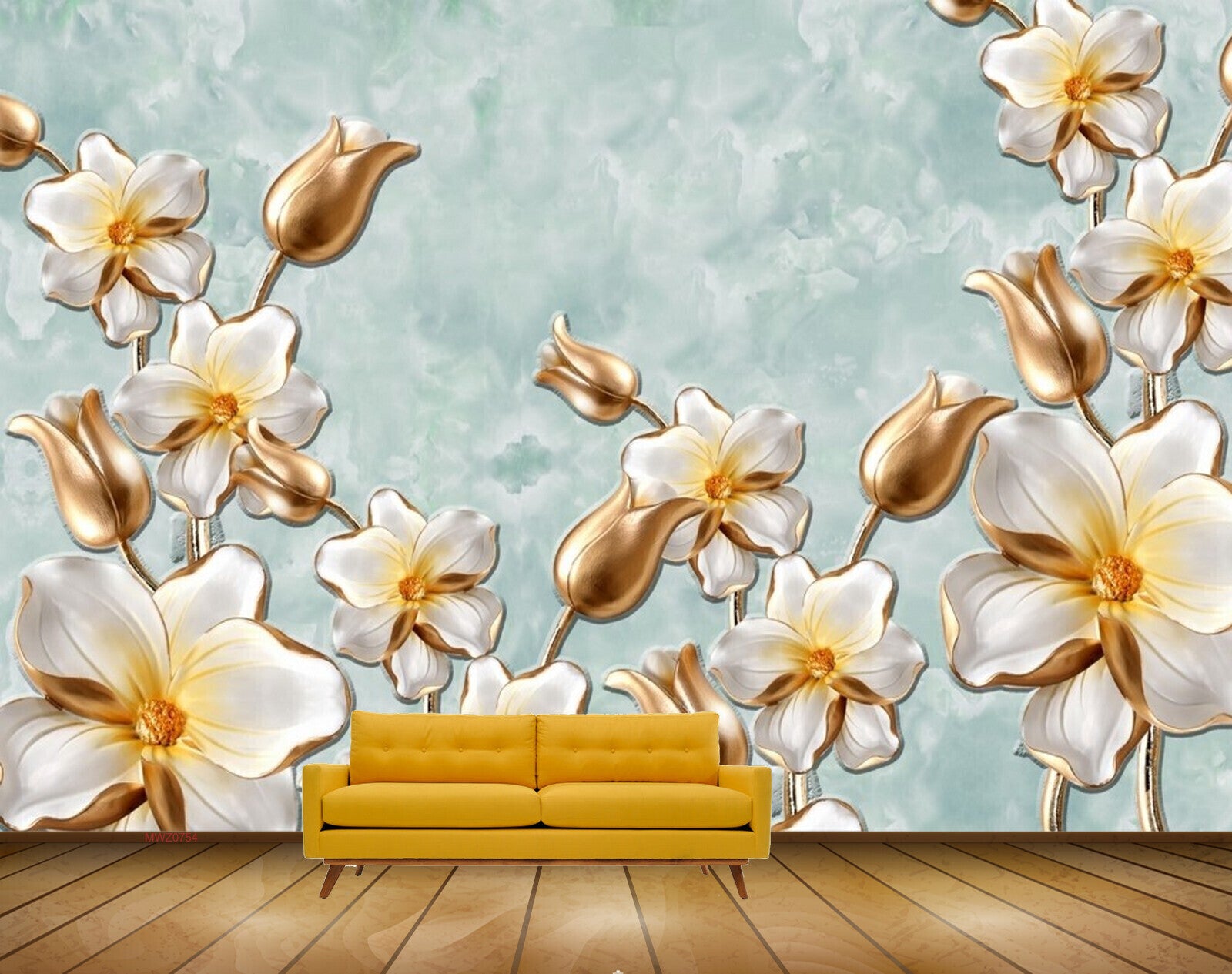 Avikalp MWZ0754 White Gold Flowers HD Wallpaper