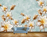 Avikalp MWZ0754 White Gold Flowers 3D HD Wallpaper