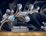 Avikalp MWZ0763 Blue Flowers Pearls HD Wallpaper