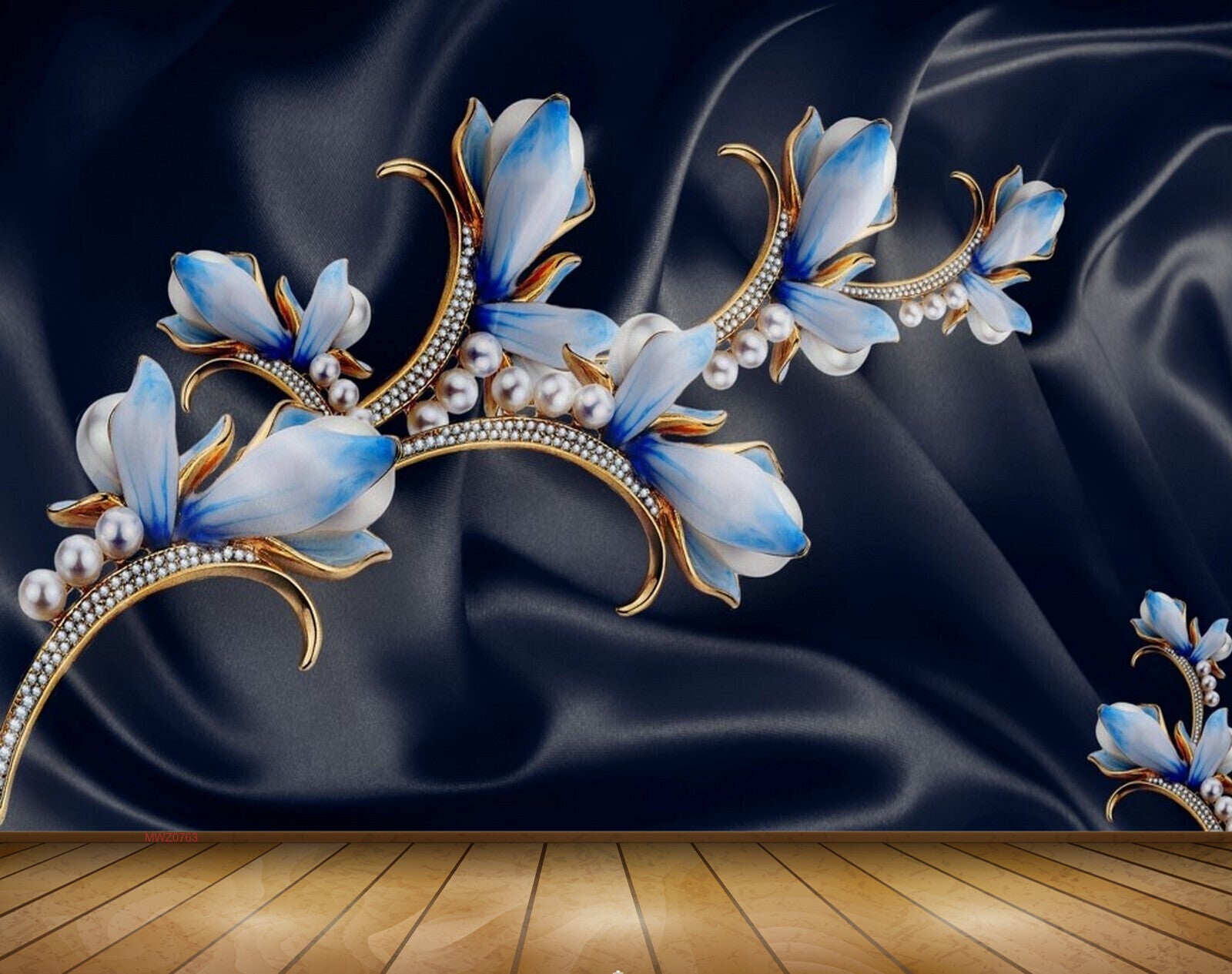 Avikalp MWZ0763 Blue Flowers Pearls 3D HD Wallpaper