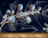 Avikalp MWZ0763 Blue Flowers Pearls 3D HD Wallpaper