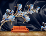 Avikalp MWZ0763 Blue Flowers Pearls 3D HD Wallpaper