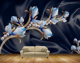 Avikalp MWZ0763 Blue Flowers Pearls 3D HD Wallpaper