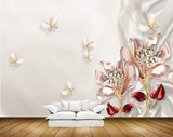 Avikalp MWZ0764 White Pink Flowers Butterflies HD Wallpaper