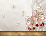 Avikalp MWZ0764 White Pink Flowers Butterflies 3D HD Wallpaper