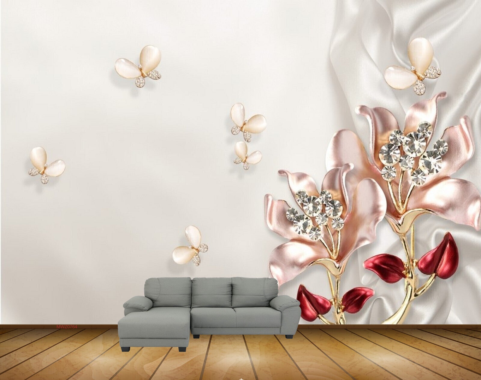 Avikalp MWZ0764 White Pink Flowers Butterflies 3D HD Wallpaper