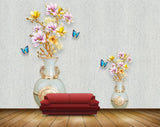 Avikalp MWZ0766 White Pink Flowers Butterflies HD Wallpaper