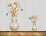 Avikalp MWZ0766 White Pink Flowers Butterflies 3D HD Wallpaper