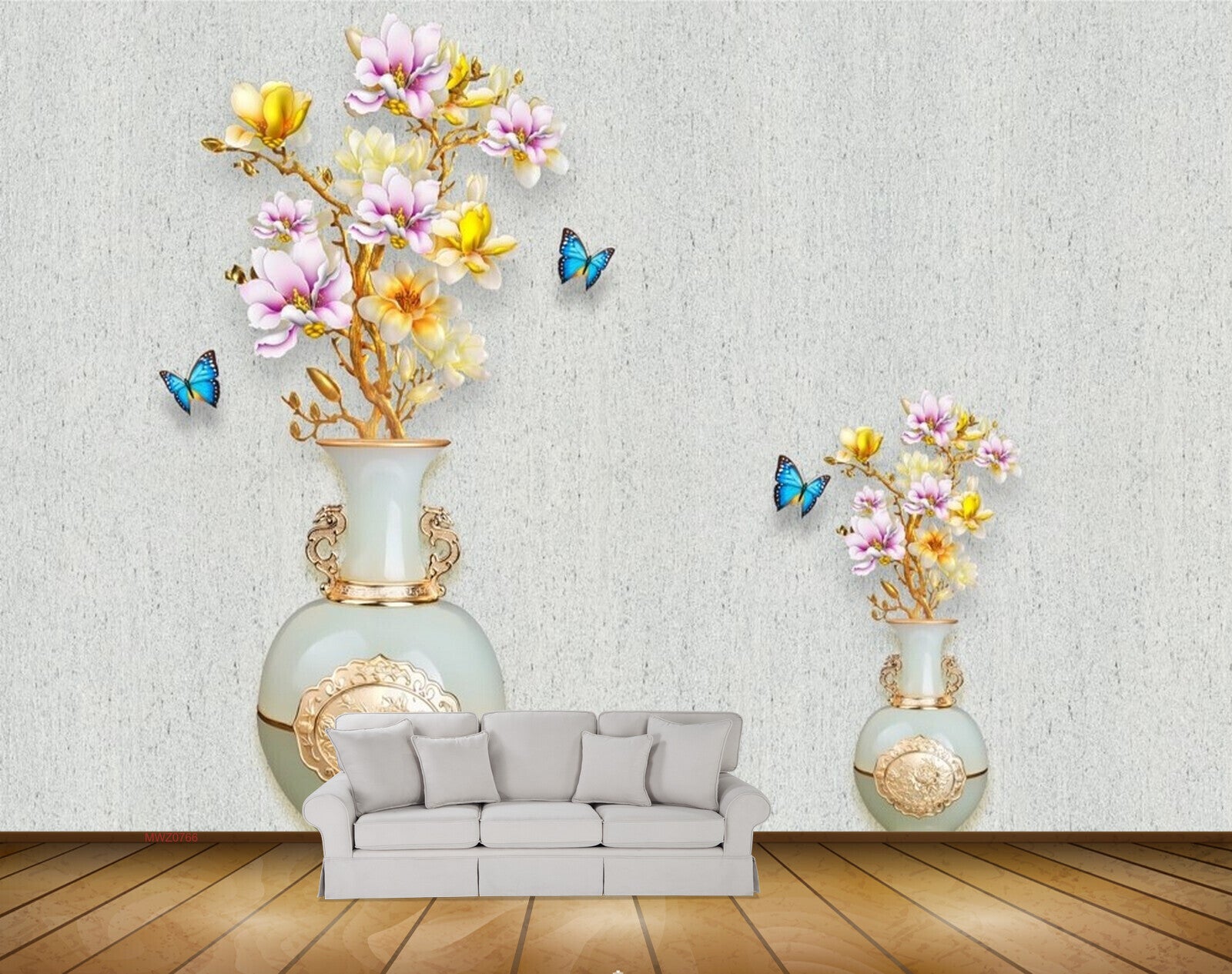 Avikalp MWZ0766 White Pink Flowers Butterflies 3D HD Wallpaper