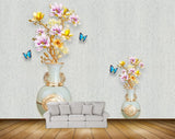 Avikalp MWZ0766 White Pink Flowers Butterflies 3D HD Wallpaper