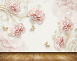 Avikalp MWZ0798 Pink Rose Flowers Butterflies 3D HD Wallpaper