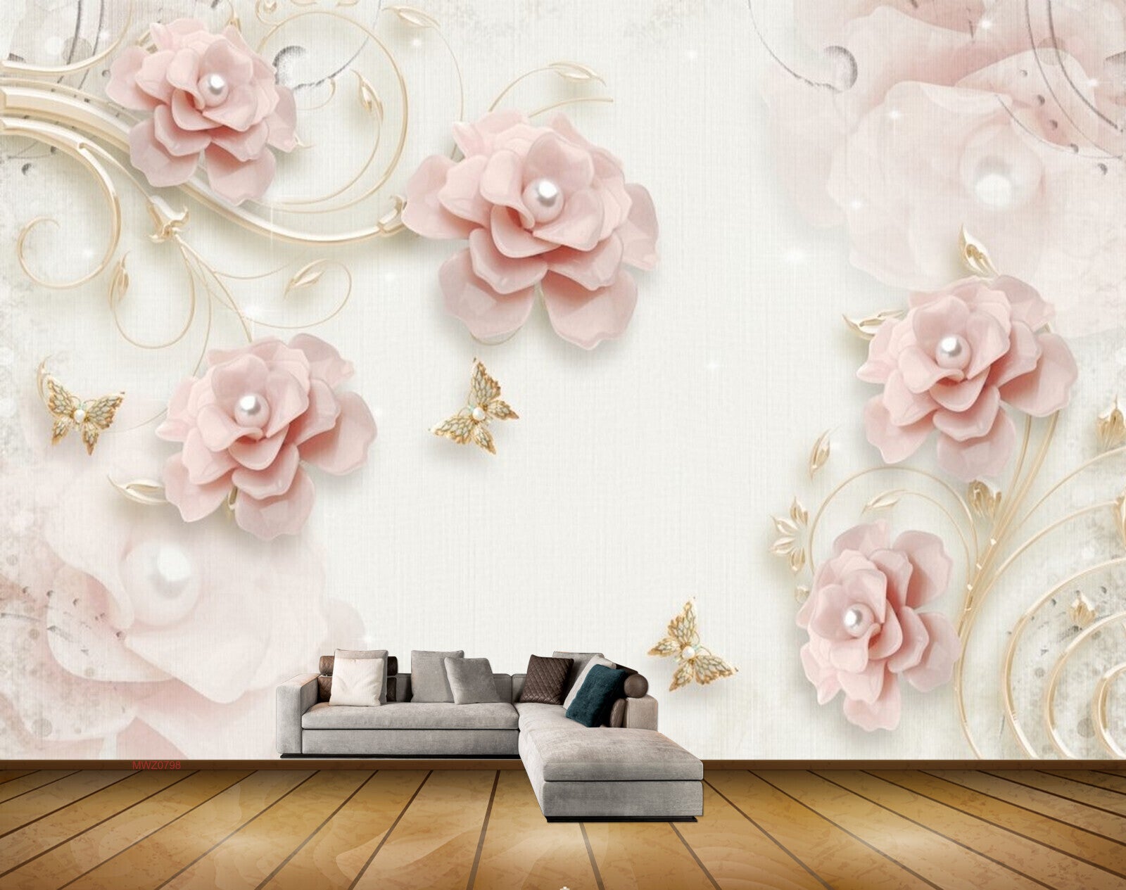 Avikalp MWZ0798 Pink Rose Flowers Butterflies 3D HD Wallpaper