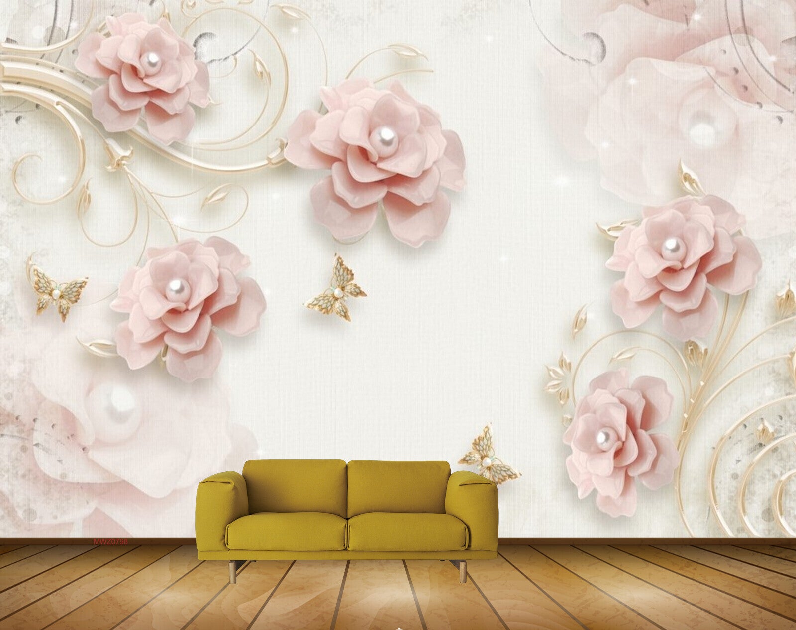 Avikalp MWZ0798 Pink Rose Flowers Butterflies 3D HD Wallpaper