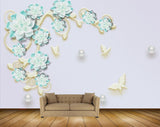 Avikalp MWZ0806 White Green Flowers Butterflies HD Wallpaper