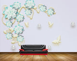 Avikalp MWZ0806 White Green Flowers Butterflies 3D HD Wallpaper