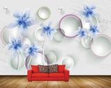 Avikalp MWZ0813 Blue White Flowers 3D HD Wallpaper