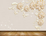 Avikalp MWZ0835 White Golden Flowers Buttterflies 3D HD Wallpaper