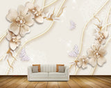 Avikalp MWZ0870 White Pink Flowers Butterflies 3D HD Wallpaper