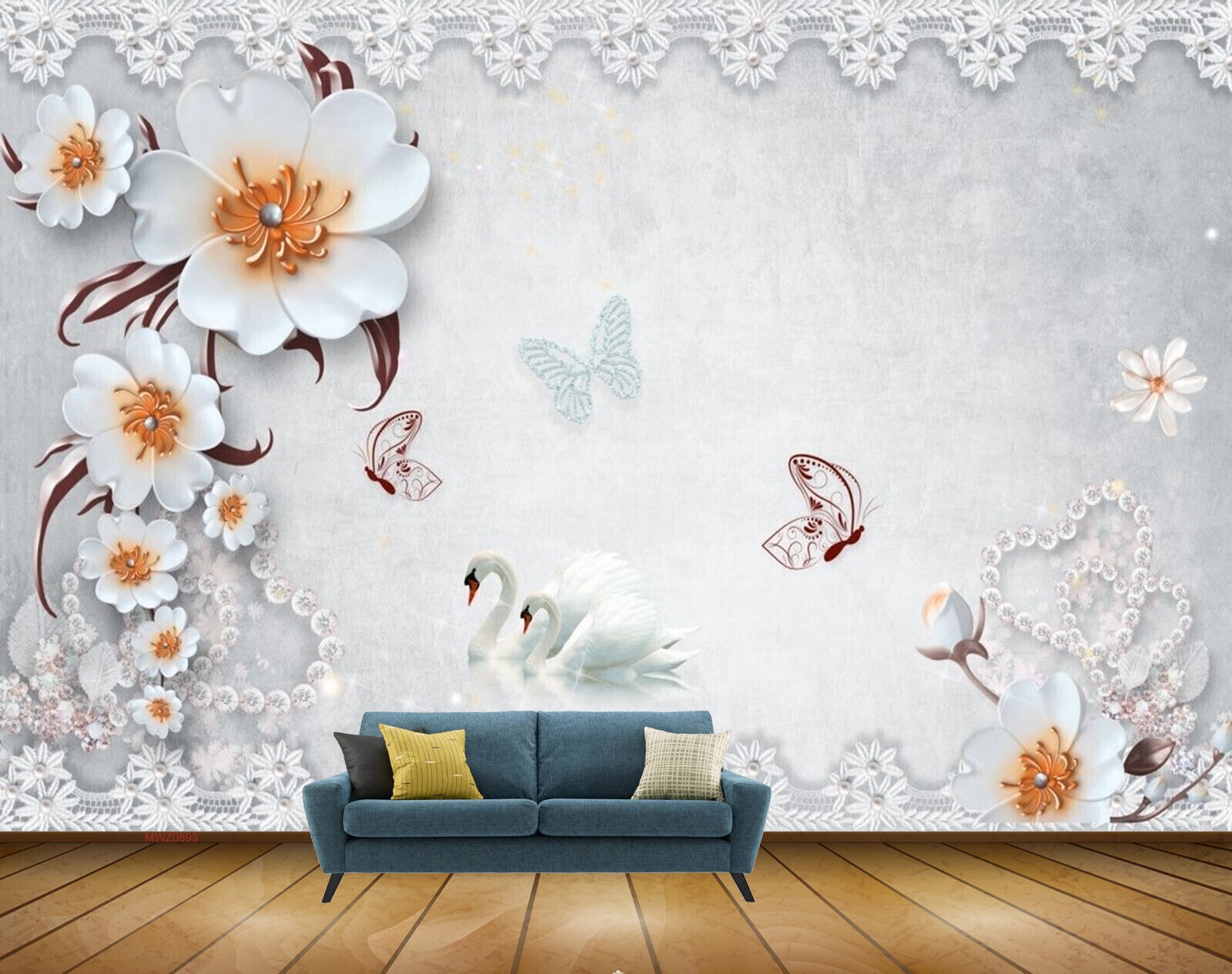 Avikalp MWZ0893 White Orange Flowers Butterflies HD Wallpaper