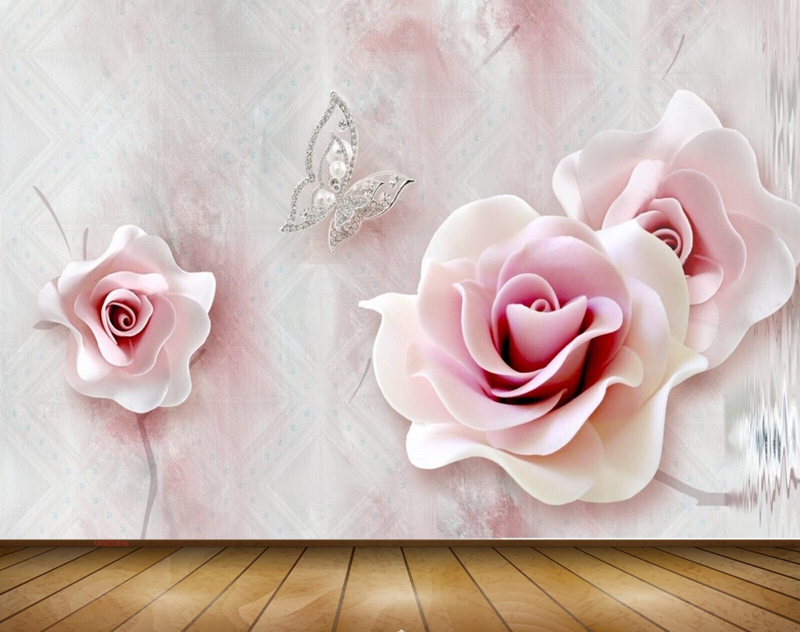 Avikalp MWZ0896 Pink Flowers Butterflies 3D HD Wallpaper