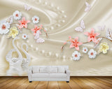 Avikalp MWZ0903 White Peach Flowers Cranes Butterflies HD Wallpaper