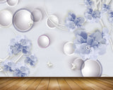 Avikalp MWZ0908 White Blue Flowers Butterflies 3D HD Wallpaper