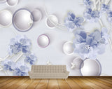 Avikalp MWZ0908 White Blue Flowers Butterflies 3D HD Wallpaper