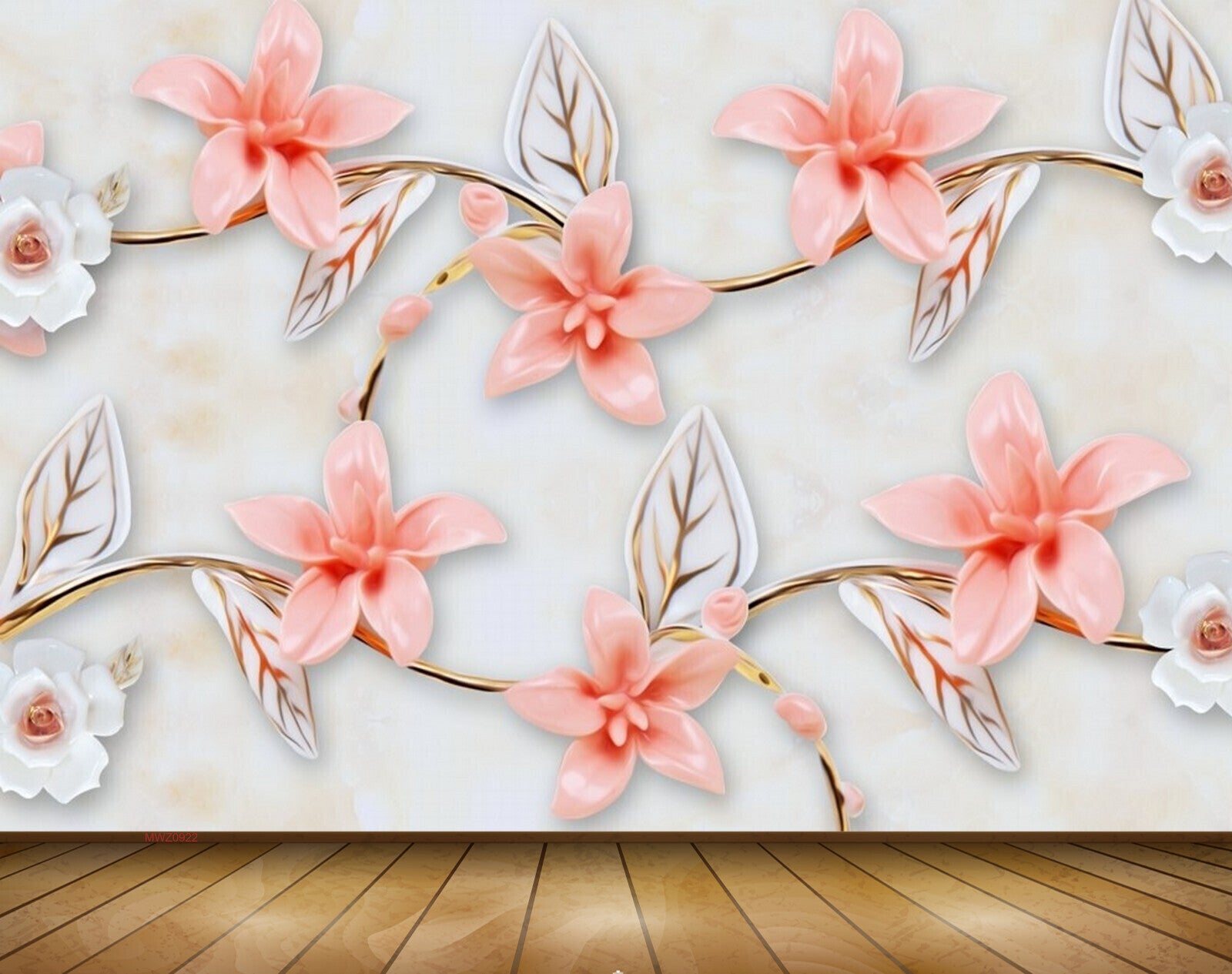 Avikalp MWZ0922  White Peach Flowers Leaves 3D HD Wallpaper