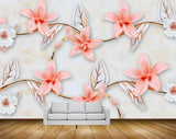 Avikalp MWZ0922  White Peach Flowers Leaves 3D HD Wallpaper