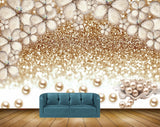 Avikalp MWZ0937 White Golden Pearls Flowers 3D HD Wallpaper