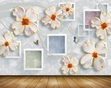 Avikalp MWZ0953 White Golden Flowers Butterflies 3D HD Wallpaper